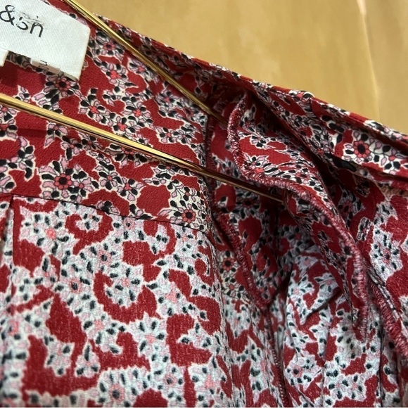 BA&SH | Crystal Dress Carmin Printed Shoulder Pad Ruched Crepe Mini Dress Size S - Picture 8 of 16